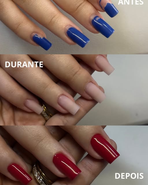 Transformação em tons azul e nude feita pela Duda
